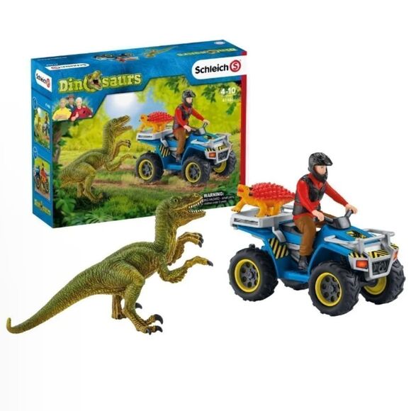Schleich Quad ATV Escape From Velociraptor Dinosaurs Playset Toyset 41466 New - Picture 1 of 13